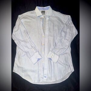 Thomas Dean Men’s Button Down Shirt 17R – Blue Plaid Check Dress Shirt